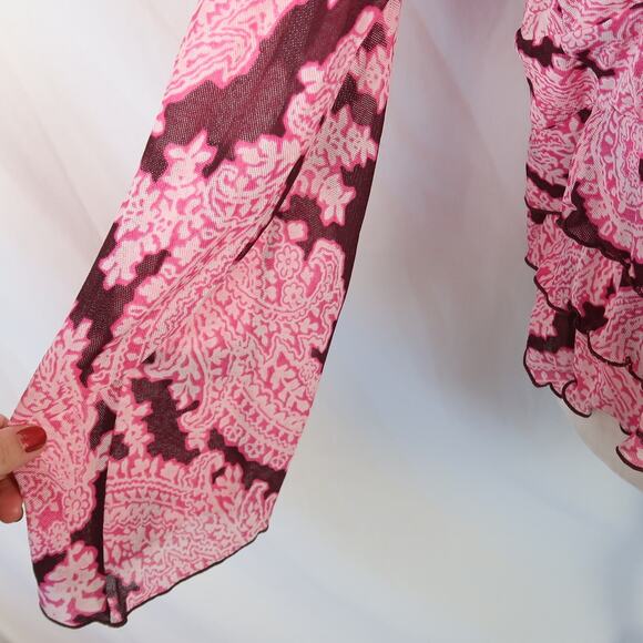 Vintage 90s/Y2K New York & Company Pink and Burgundy Paisley Mesh Top XL - Picture 6 of 6